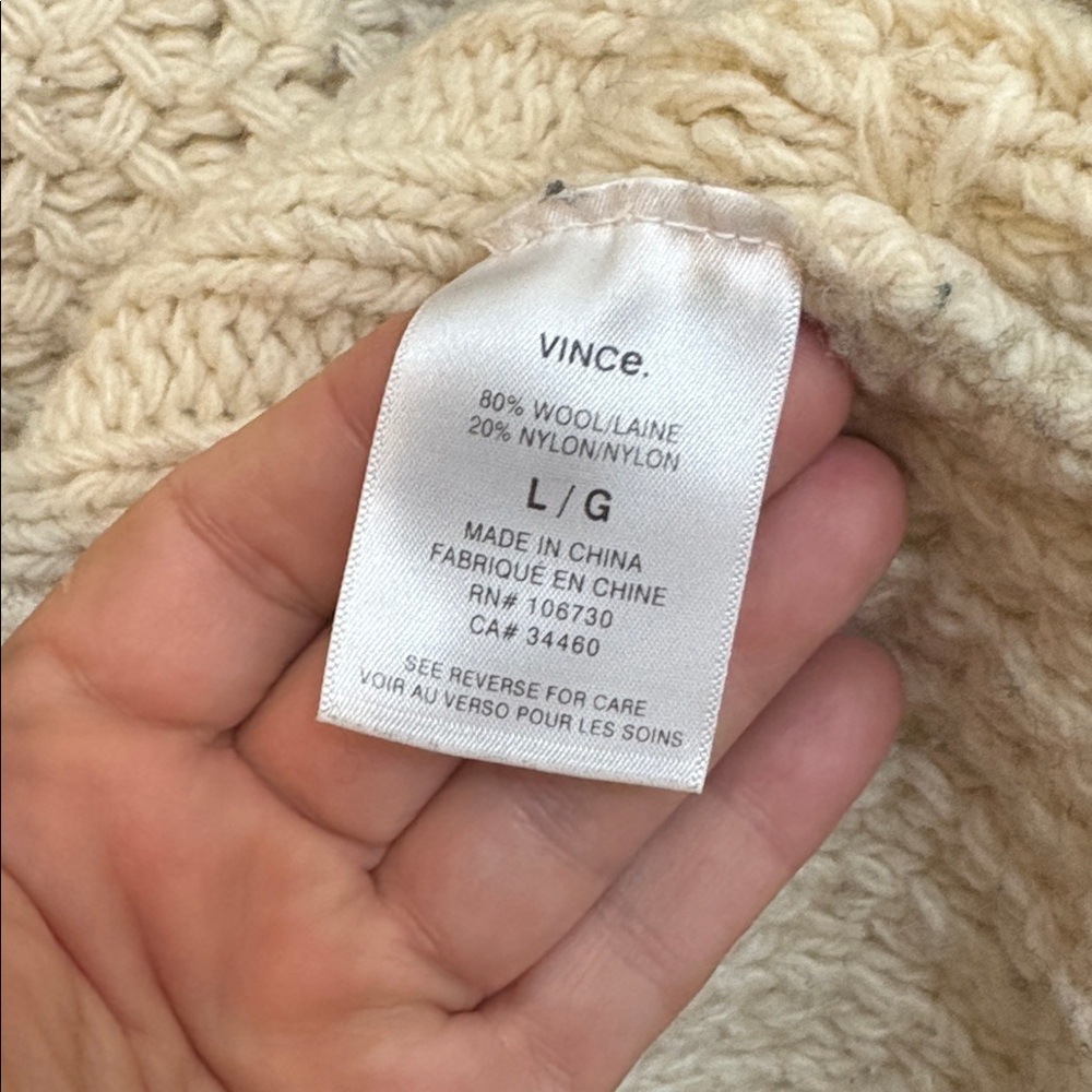Vince | Cream Black Chunky Knit Shawl Fisherman Grandpa Wool Blend Cardigan L - Picture 10 of 17